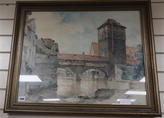 Lorenz Ritter (German 1832-1921), watercolour, Henbergsted, Nuremberg, signed, 50 x 62cm